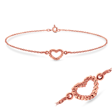 Rose Gold Plated Heart Rope Silver Bracelet BRS-134-RO-GP